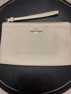 Coach Cream Leather Corner Zip Wristlet with Gold Logo